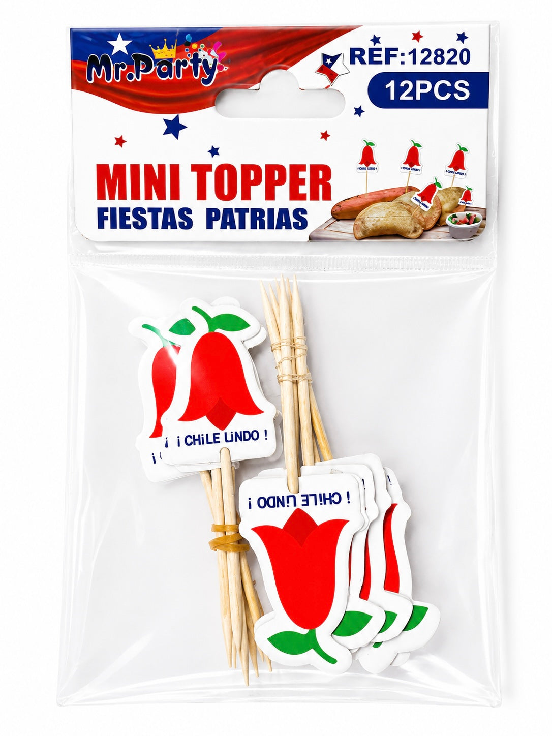 Mondadientes- Mini Toppers Fiestas Patrias Chilenas – Pack de 12 Unidades 🇨🇱