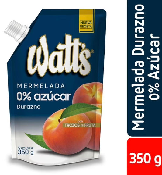 Mermelada Watts durazno  0% Azúcar 350g – Sin Azúcar Añadida con Trozos de Fruta | Producto Chileno