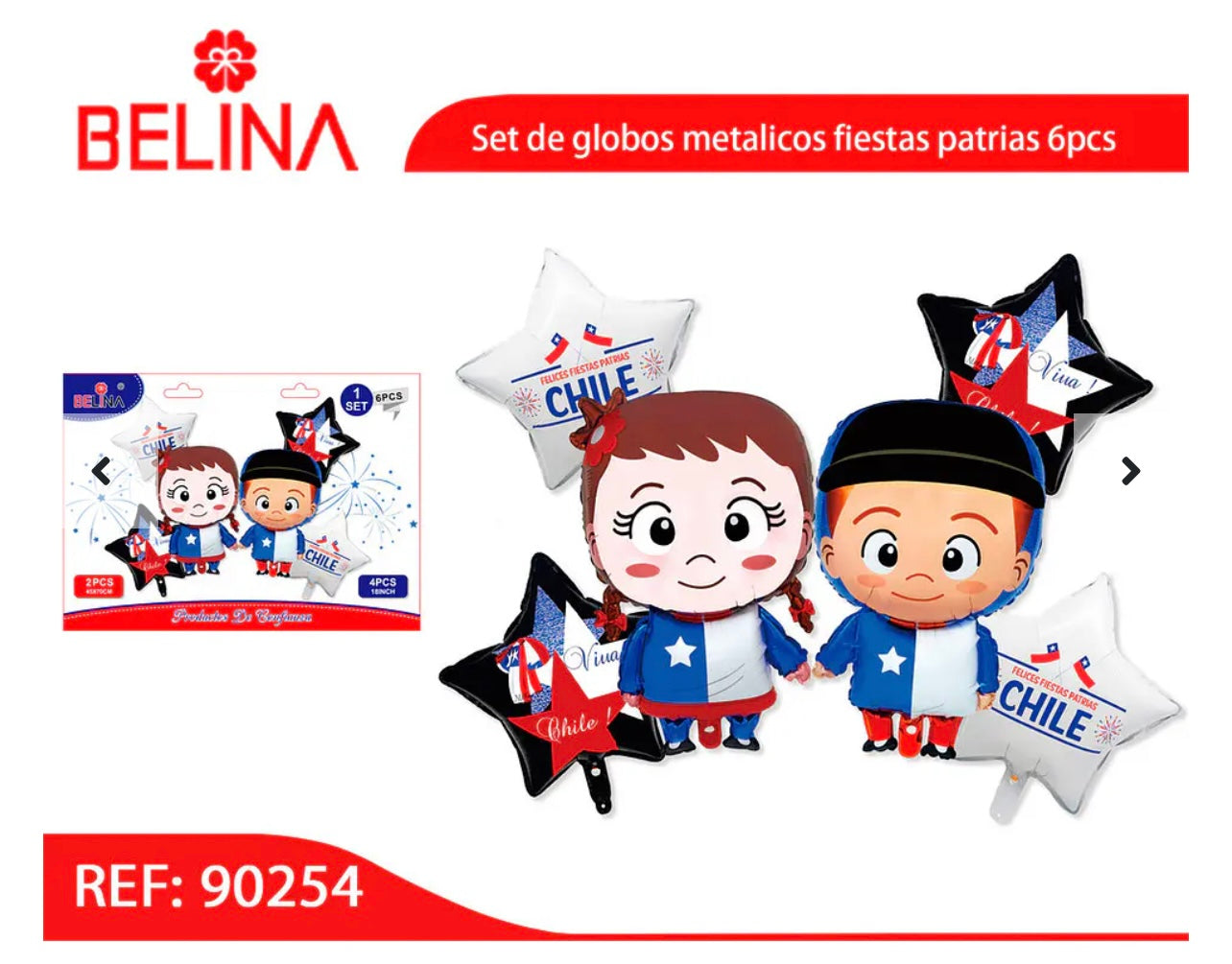 Set de Globos Fiestas Patrias Chile 6 Piezas – Niña y Huaso con Estrellas Decorativas