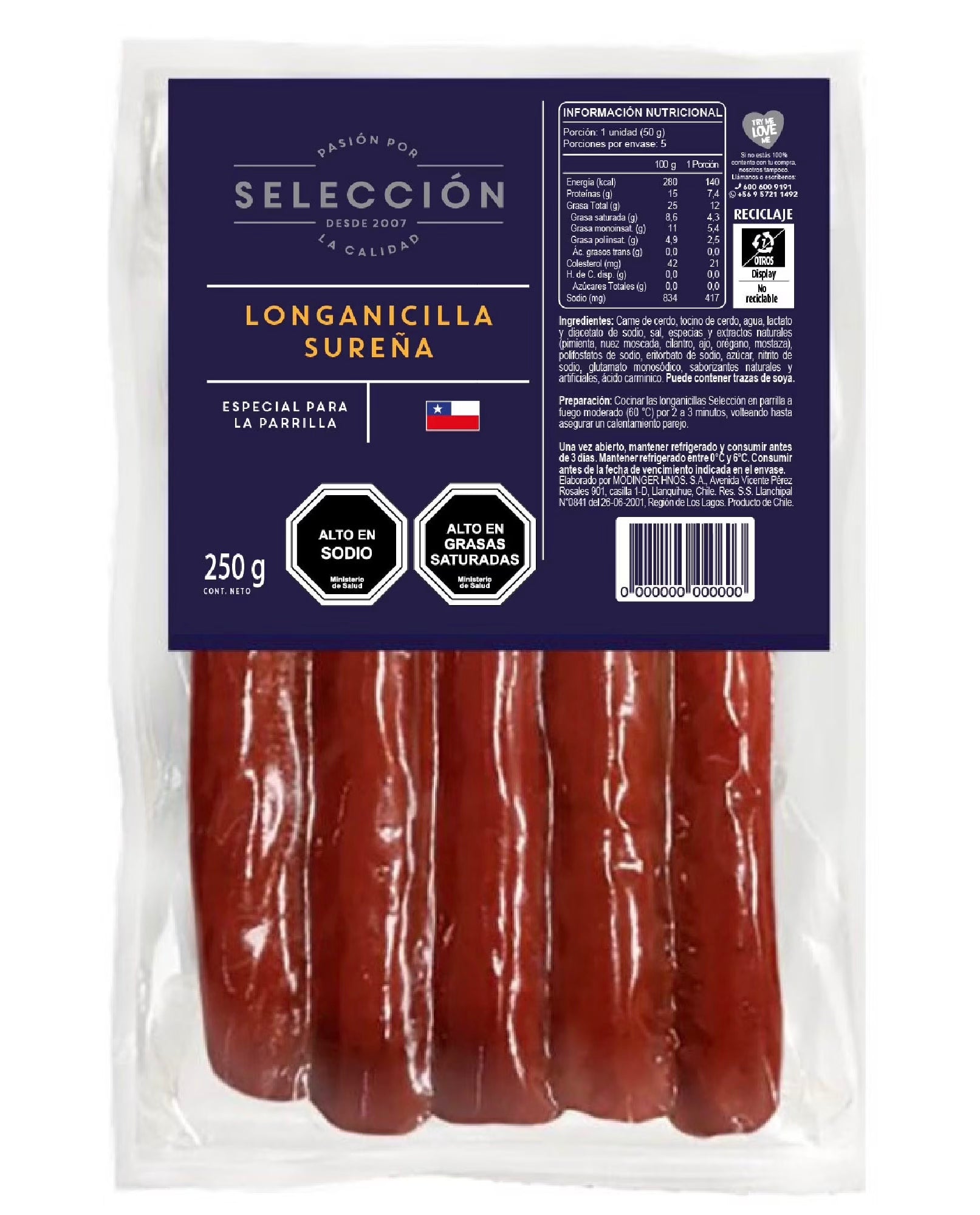 Longanicilla sureña selección 250g - Chilena Cossas 