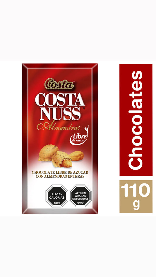 Costa Nuss chocolate con almendras Libre de azúcar 110g- Costa