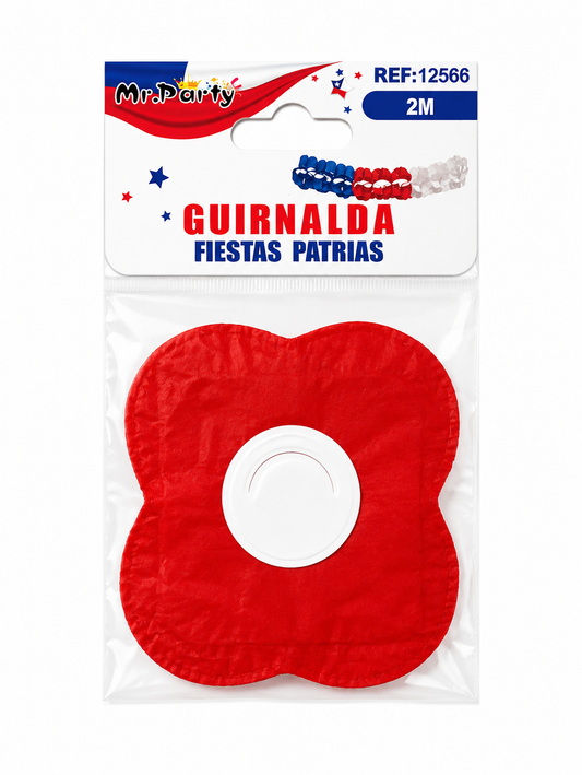 Guirnalda Fiestas Patrias Chilenas 2 Metros – Decoración Rojo, Blanco y Azul