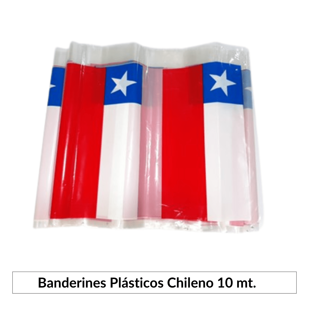 Banderas Plásticas Chilenas 10 Metros – Decoración Fiestas Patrias 🇨🇱