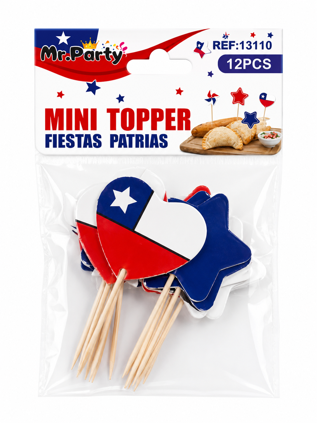 Mondadientes- Mini Toppers Fiestas Patrias Chilenas – Pack de 12 Unidades 🇨🇱