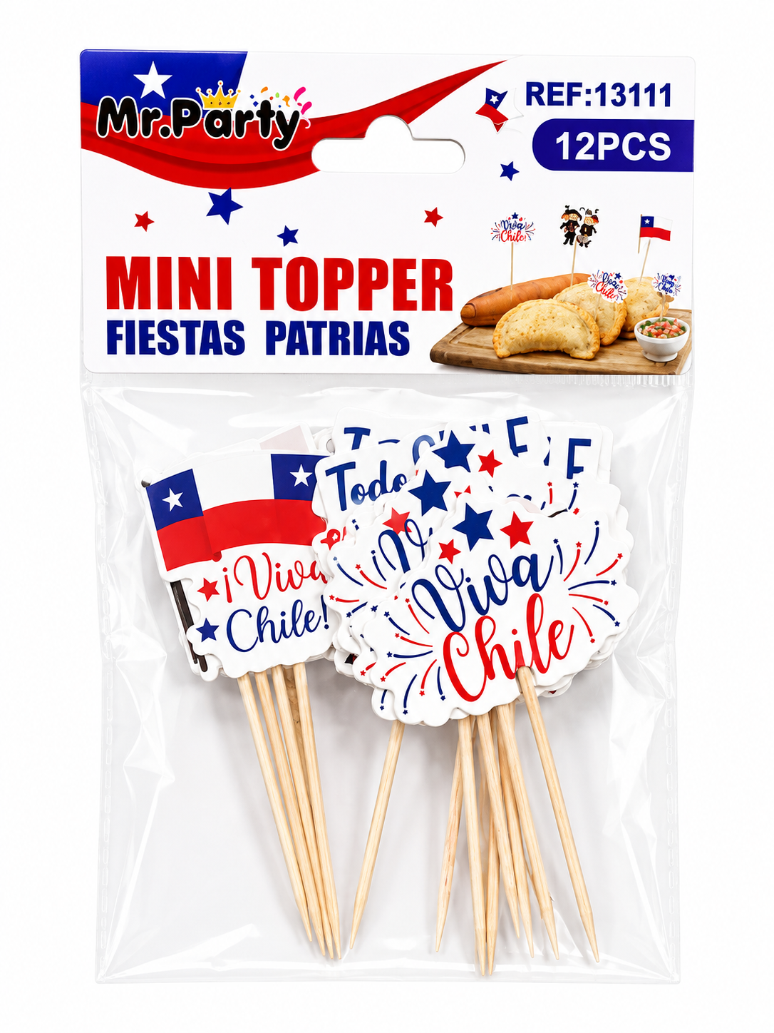 Mondadientes- Mini Toppers Fiestas Patrias Chilenas – Pack de 12 Unidades 🇨🇱