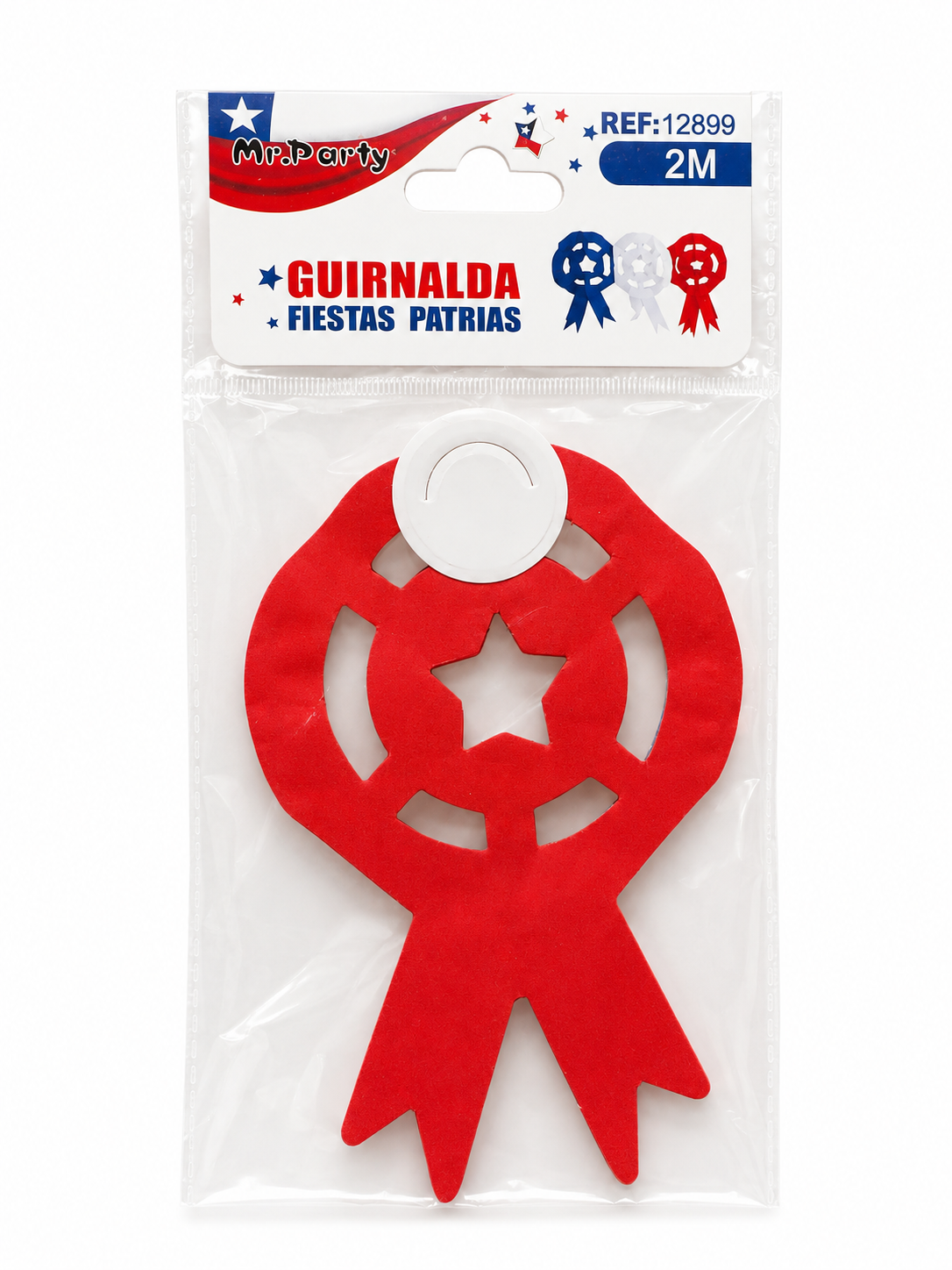 Guirnalda Fiestas Patrias Chilenas 2 Metros – Escarapelas Rojo, Blanco y Azul 🇨🇱