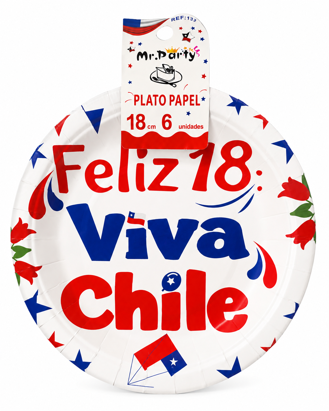 Platos de Papel Fiestas Patrias de Chile 18 cm | Pack de 6 Platos Desechables