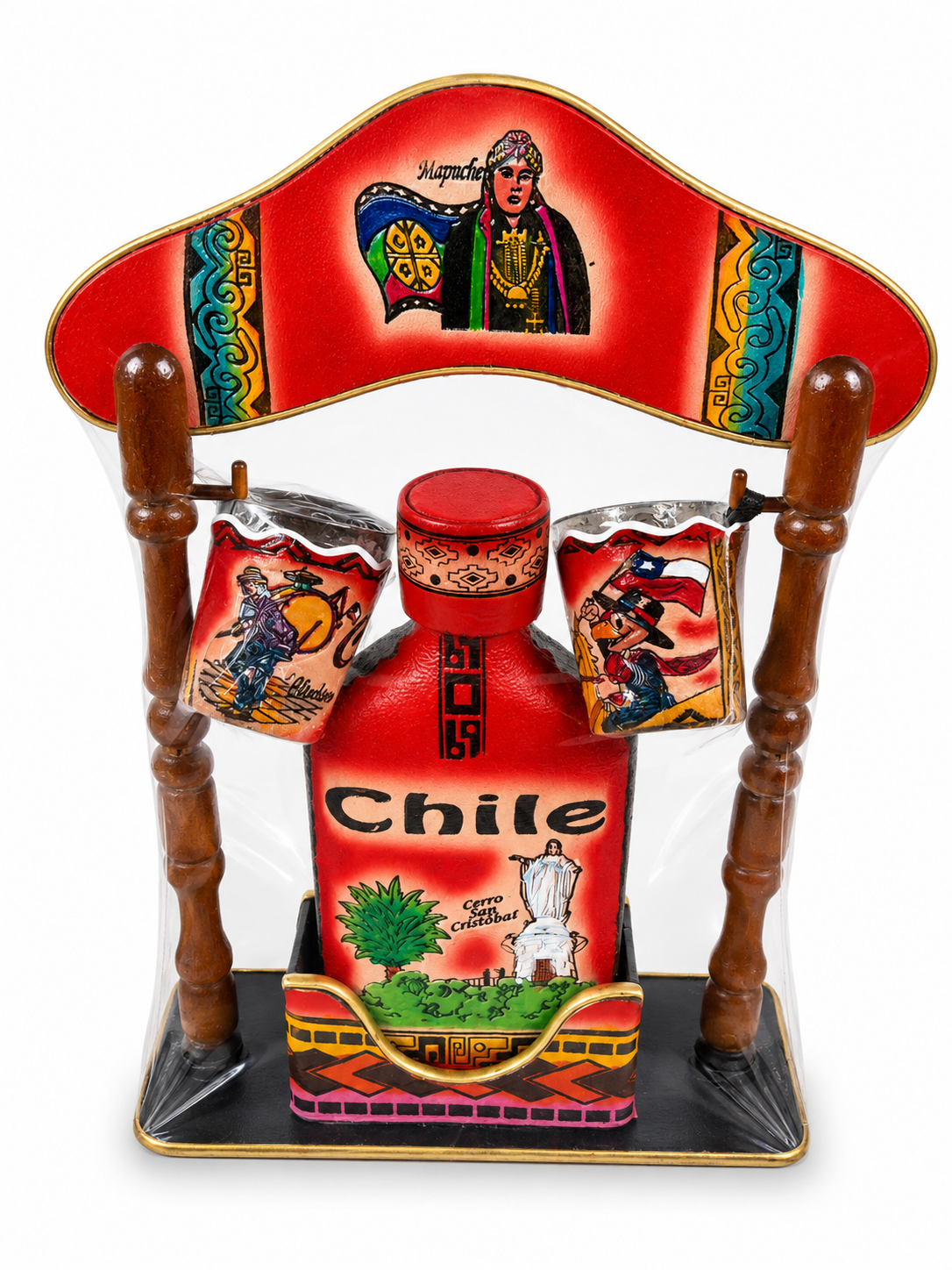 Set de Licorera Chilena Artesanal con 2 Vasos Shot – Diseños variados