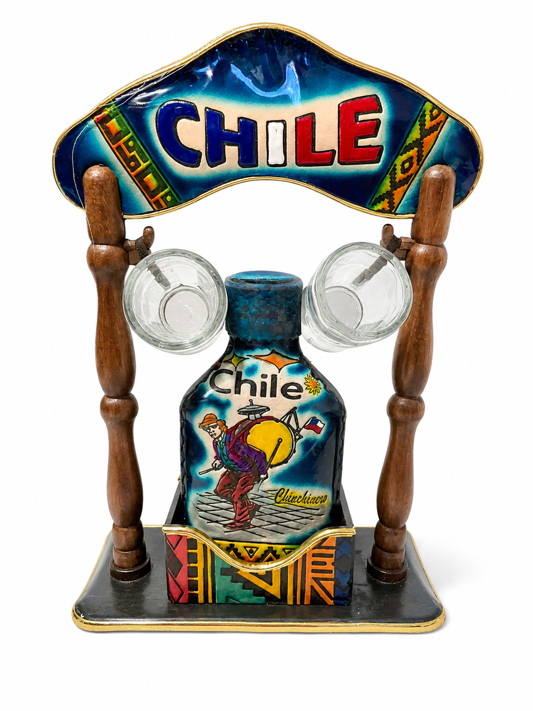Set de Licorera Chilena Artesanal con 2 Vasos Shot – Diseños variados