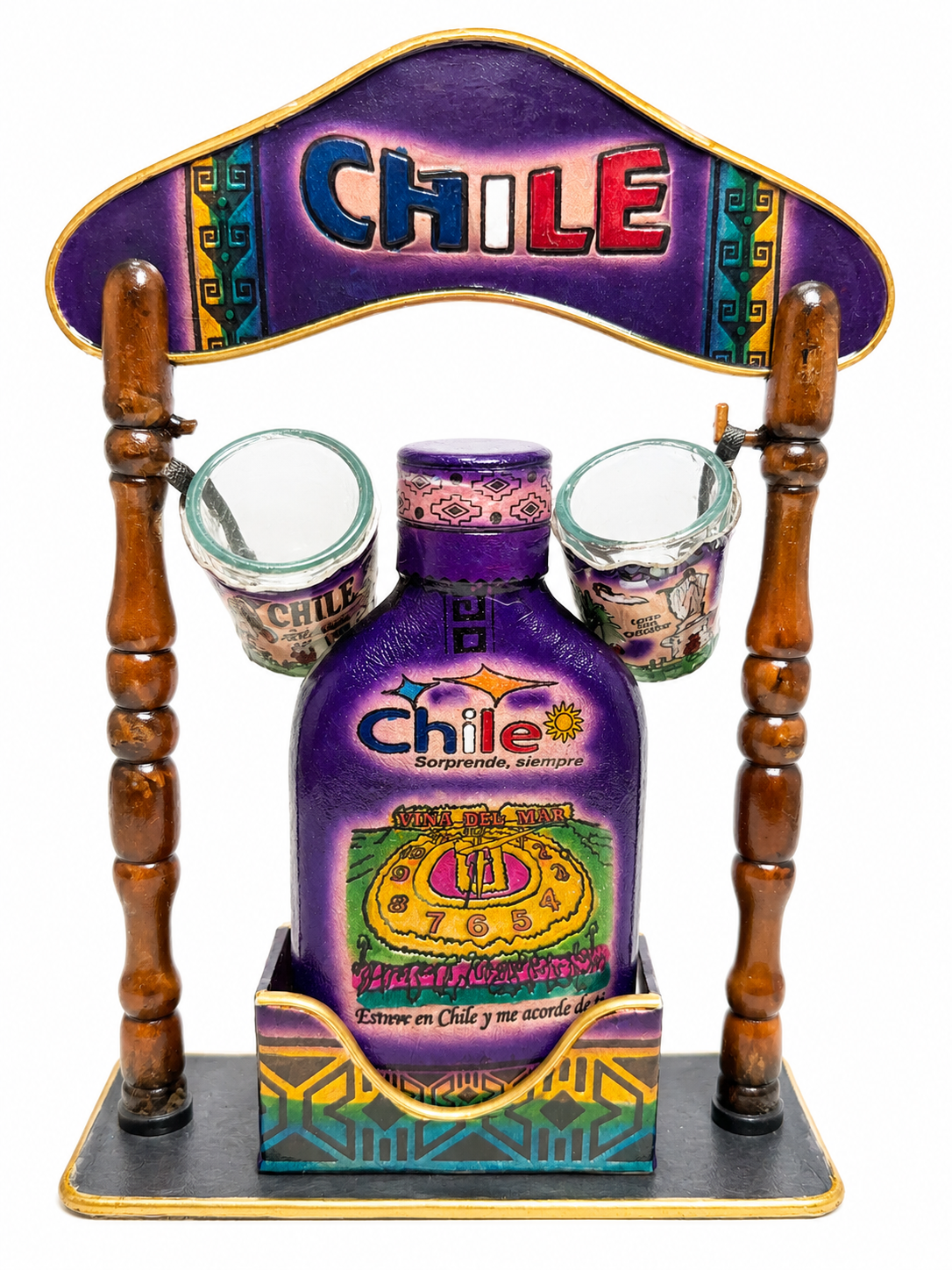 Set de Licorera Chilena Artesanal con 2 Vasos Shot – Diseños variados