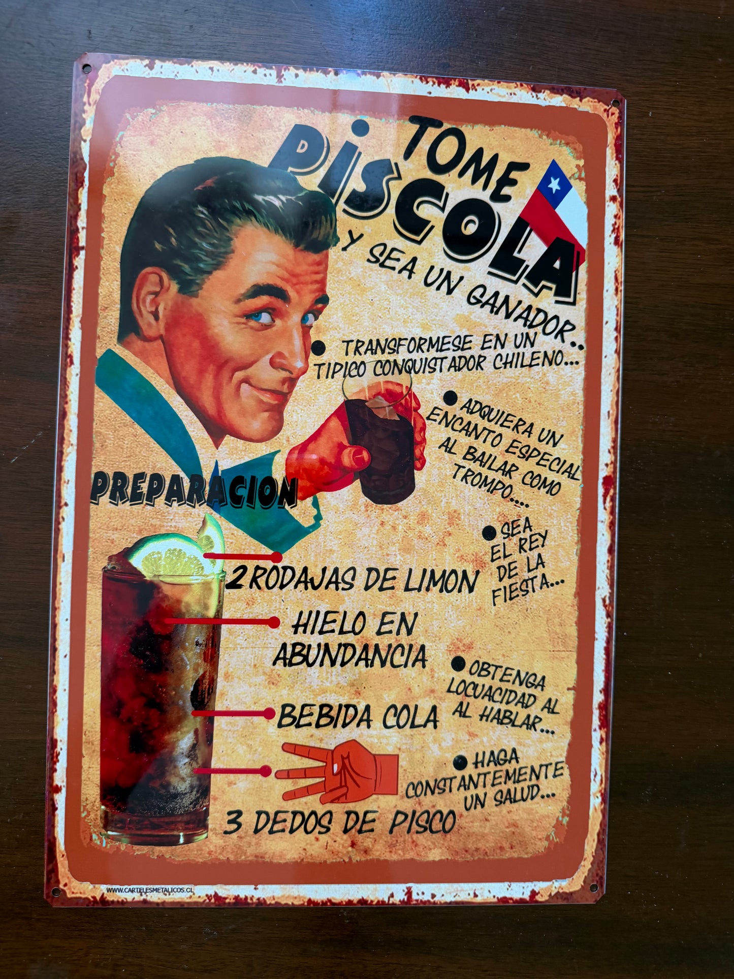 Cartel de metal chileno - Quincho, bar decoracion - 20x30cm