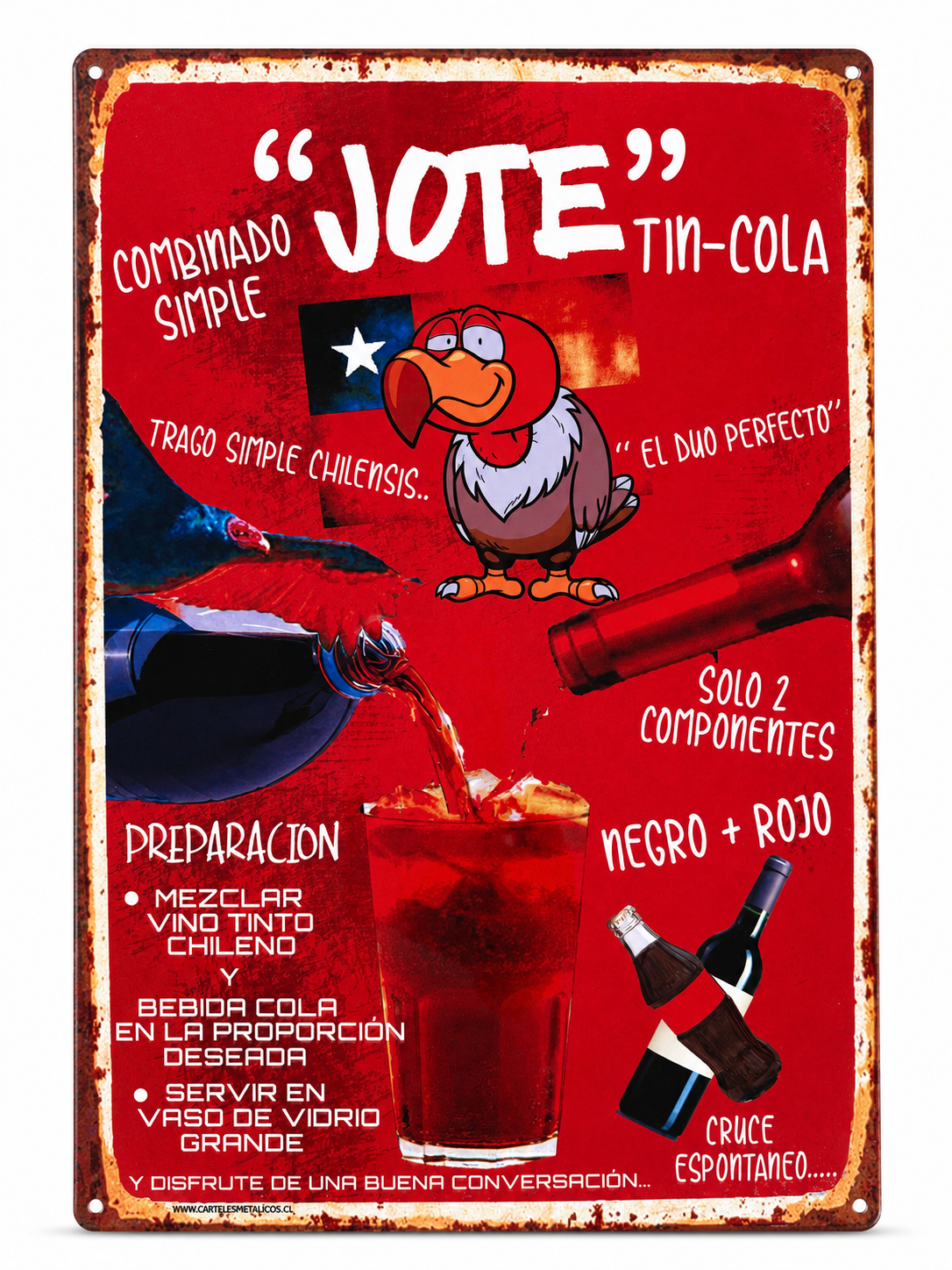 Cartel de metal chileno - Quincho, bar decoracion - 20x30cm