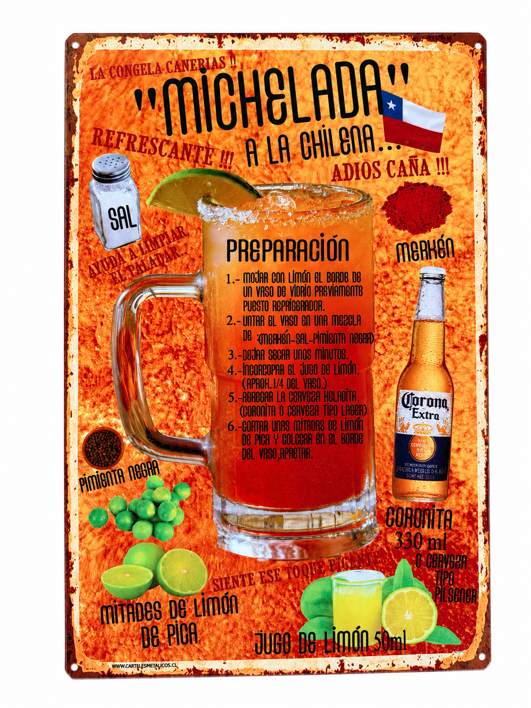 Cartel de metal chileno - Quincho, bar decoracion - 20x30cm