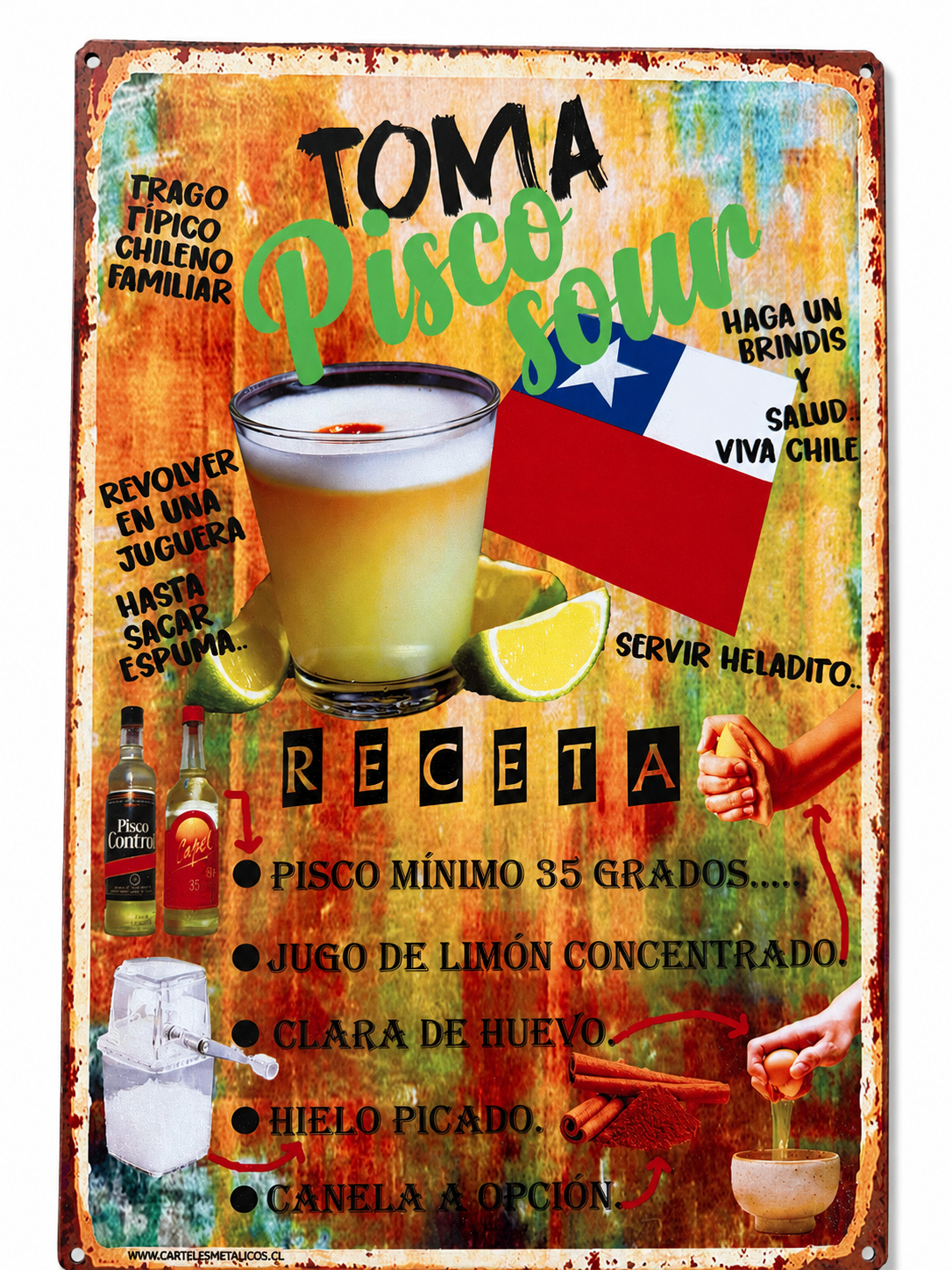 Cartel de metal chileno - Quincho, bar decoracion - 20x30cm