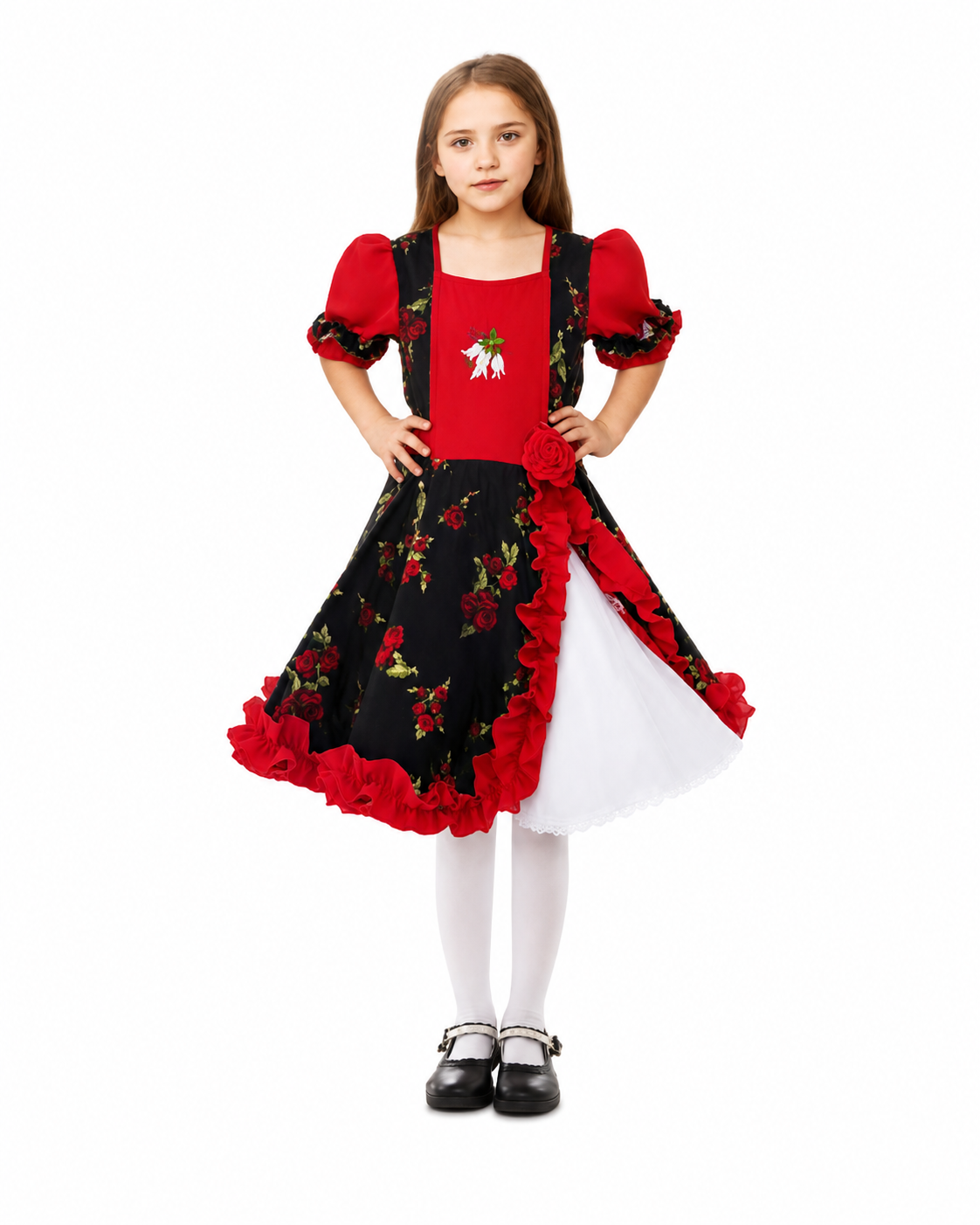 Vestido de huasa para Niña | Vestido de Cueca Chileno para Fiestas Patrias y Folclore - Chilena Cossas 