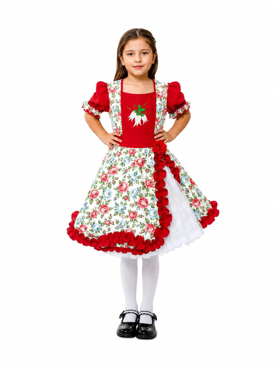 Vestido de huasa para Niña | Vestido de Cueca Chileno para Fiestas Patrias y Folclore - Chilena Cossas 