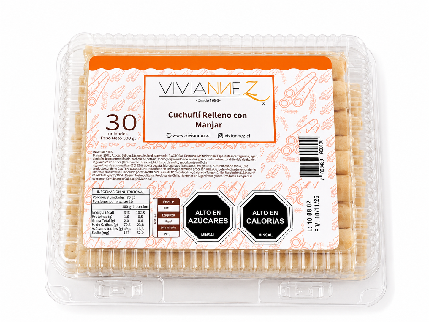Cuchuflí Relleno con Manjar - VivianneZ – 30 Unidades, 300 g