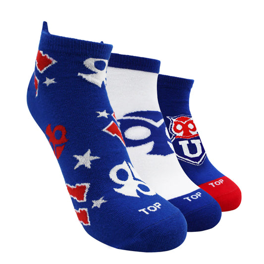 Calcetines Tobilleros Algodón Niños Universidad de Chile Pack 3 - talla 9-11