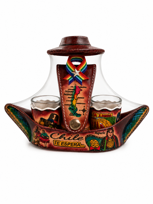 Set de Copitas Souvenir Chile con Diseño Tradicional y Mapuche