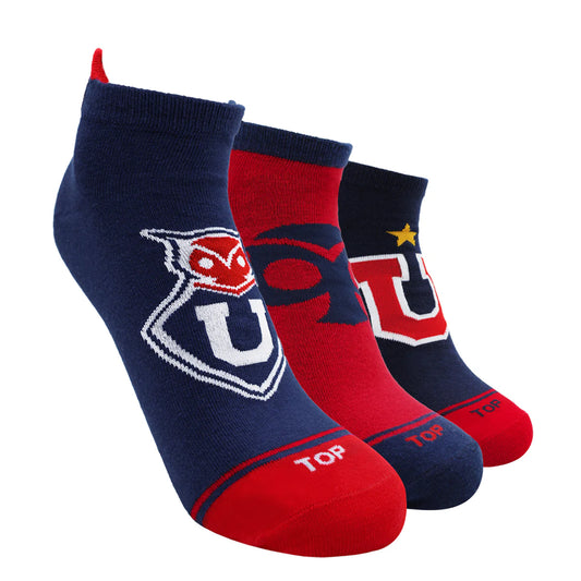 Calcetines Tobilleros Algodón Pack 3 Universidad de Chile talla 10-13