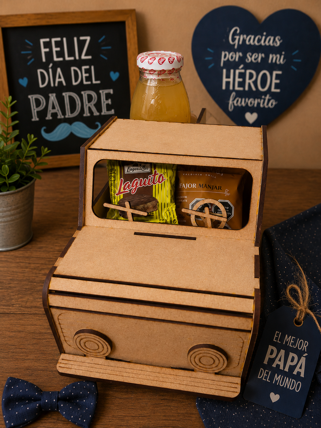 Caja Camioneta Día del Padre con alfajores seleccionados y Jugo watts– Regalo Especial para Papá