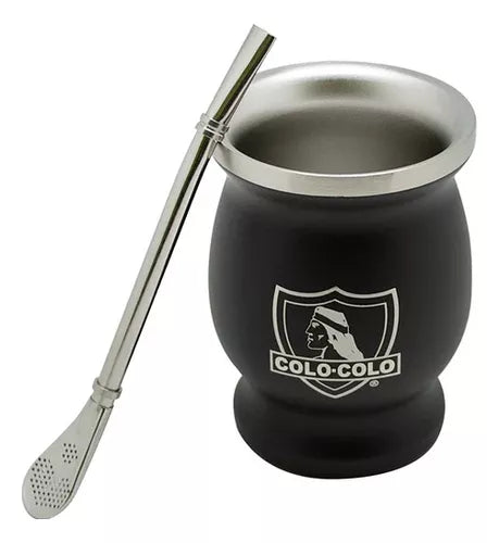 Mate Colo Colo con Bombilla 200ml | Set Oficial Club Colo-Colo Chile - Chilena Cossas 