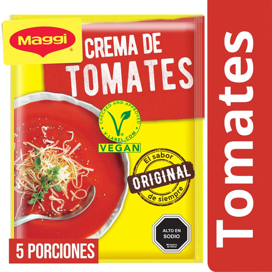 Sobre de Crema de Tomates Maggi de 45g, sopa instantánea deshidratada chilena.