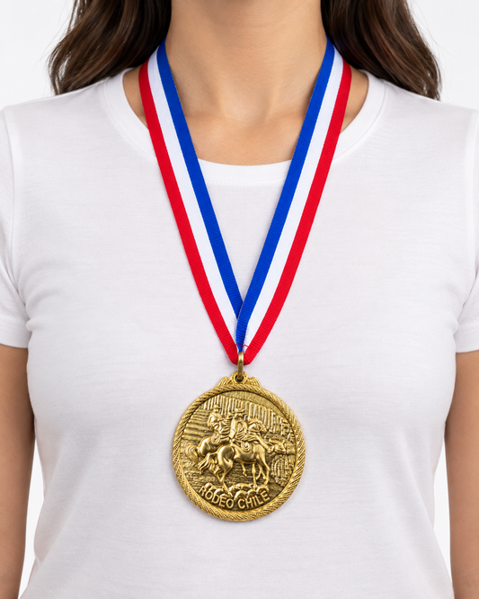 Medalla Rodeo Chileno Dorada con Cinta Tricolor – Recuerdo de Chile