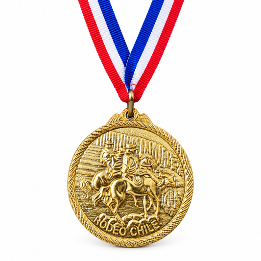 Medalla Rodeo Chileno Dorada con Cinta Tricolor – Recuerdo de Chile