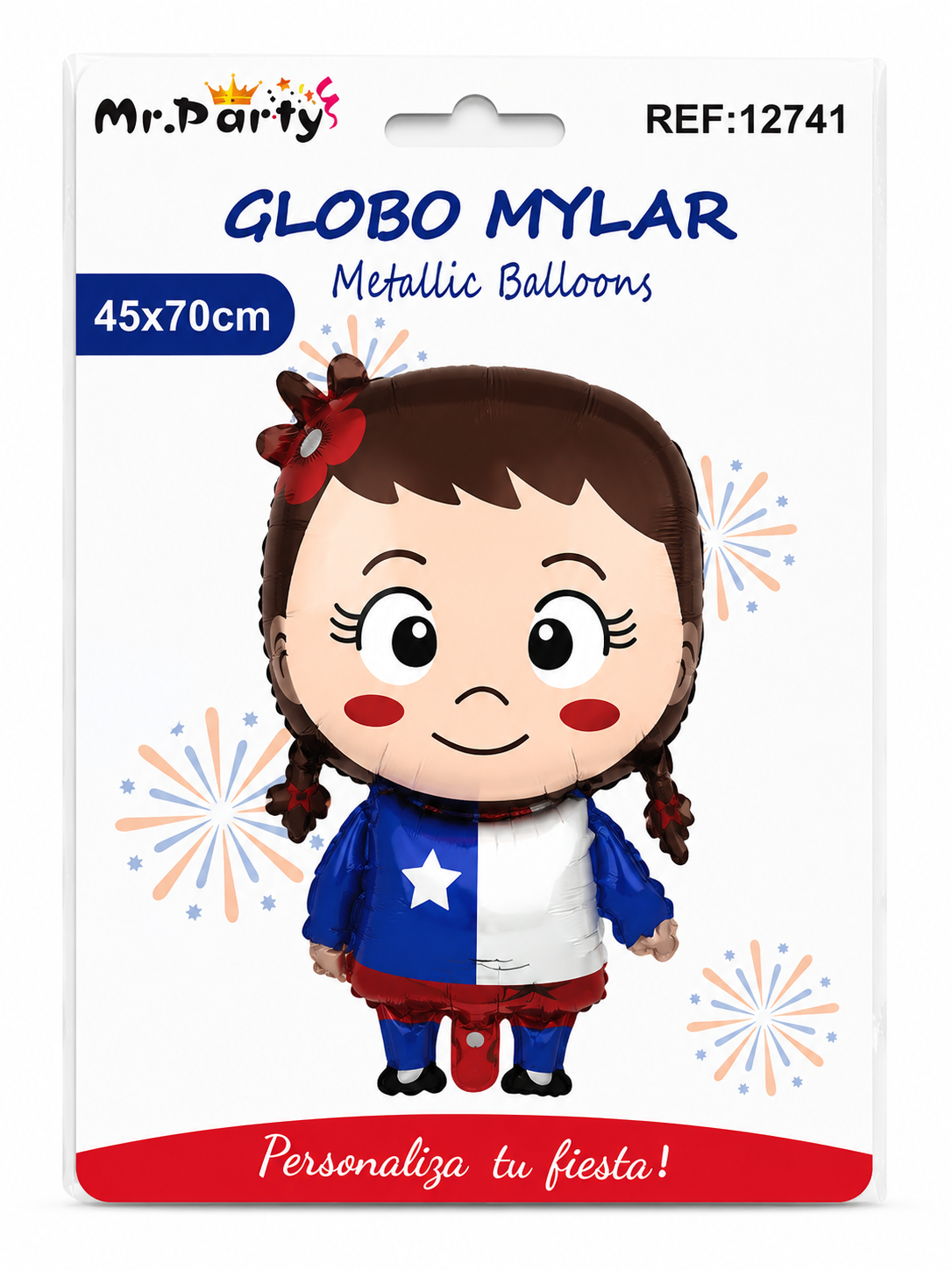 Globo Mylar Niña Chilena 45x70 cm | Decoración Fiestas Patrias y Cumpleaños