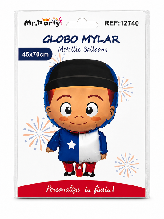 Globo Mylar Niño Chileno 45x70 cm | Decoración Fiestas Patrias y Cumpleaños