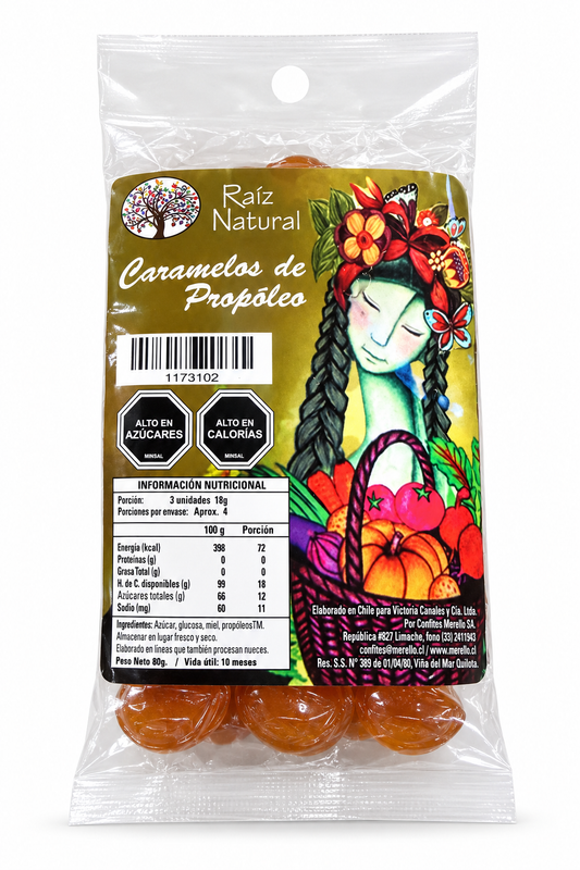 Bolsa de caramelos artesanales de propóleo y miel de 80g.