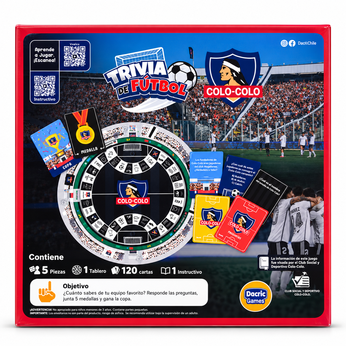 Trivia de Fútbol Colo-Colo – Juego de Mesa Oficial con 120 Cartas para 2 a 4 Jugadores