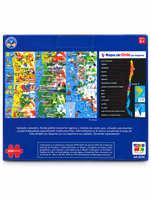 Rompecabezas Mapa de Chile 200 Piezas – Educativo por Regiones 75 x 50 cm