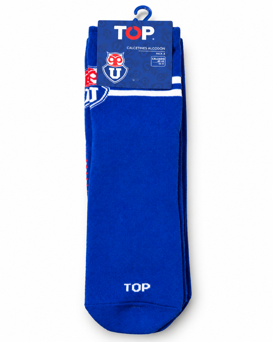 Calcetines algodon Universidad de Chile - pack de 3 unidades -talla 10-13 Calzado  40-44