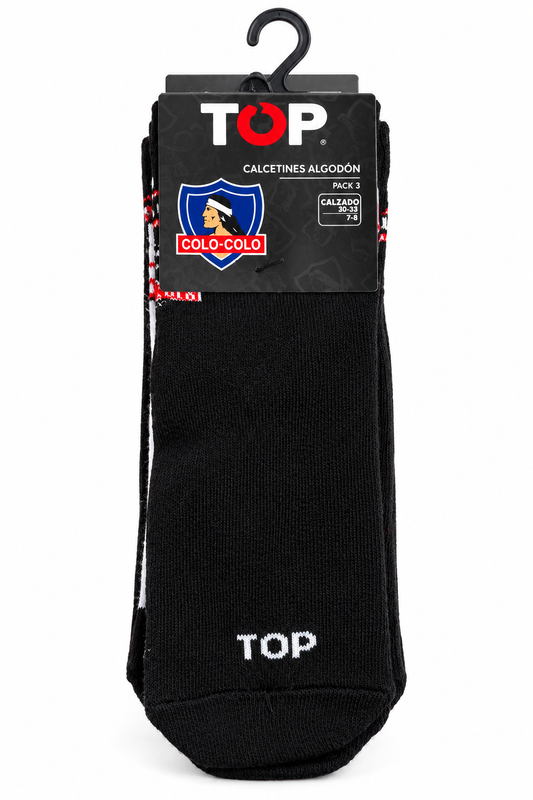 Pack de 3 calcetines cortos de algodón para niños con el escudo de Colo-Colo.
