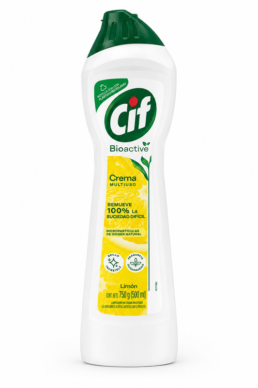 Cif Bioactive Crema Multiuso Limón 750 g (500 ml) | Limpiador Multiuso para superficie