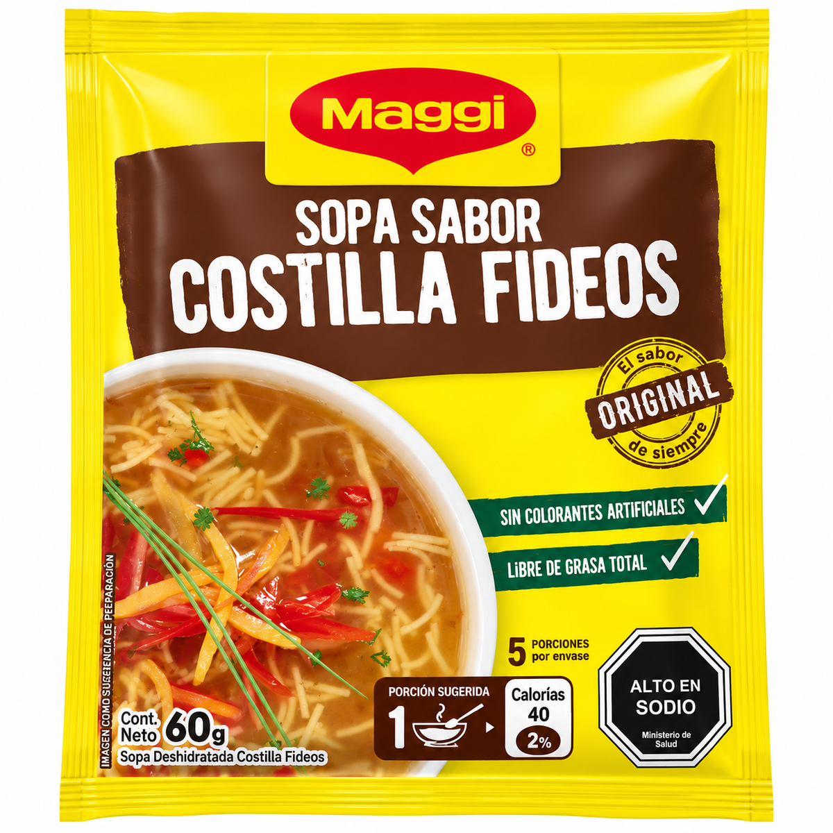 Maggi Sopa Sabor Costilla con Fideos – 60 g, 5 Porciones