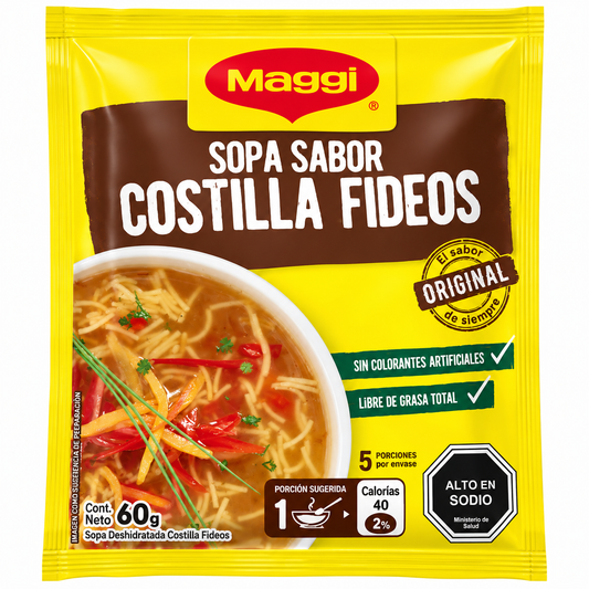 Maggi Sopa Sabor Costilla con Fideos – 60 g, 5 Porciones