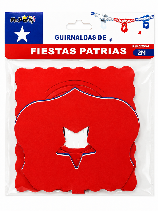 Guirnalda Fiestas Patrias Chile 2 Metros | Decoración Tricolor para Celebraciones Chilenas