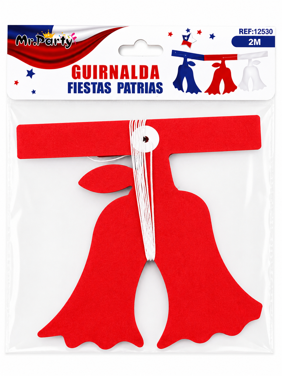Guirnalda de copihues Fiestas Patrias 2 Metros | Decoración Chilena Tricolor para 18 de Septiembre