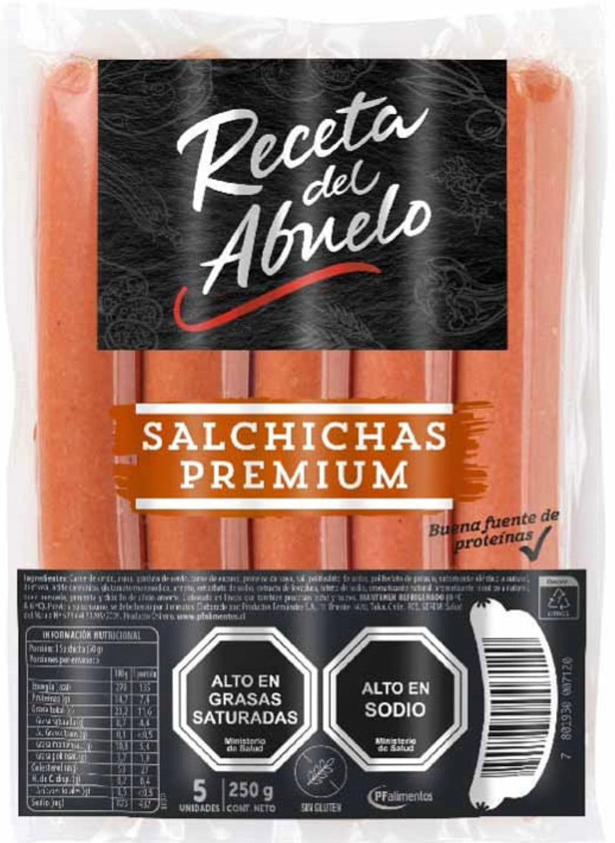 Salchicha Premium Receta del abuelo 250g 5 unidades - Chilena Cossas 