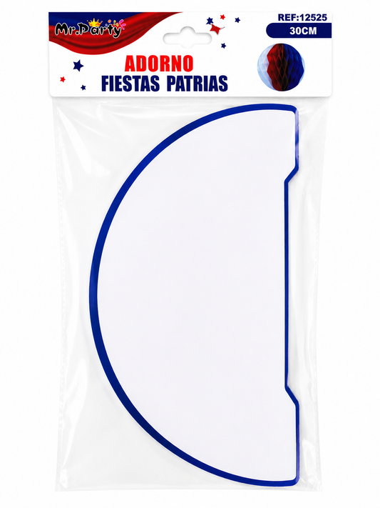 Adorno Colgante Esfera Fiestas Patrias 30 cm – Decoración Tricolor Roja, Blanca y Azul