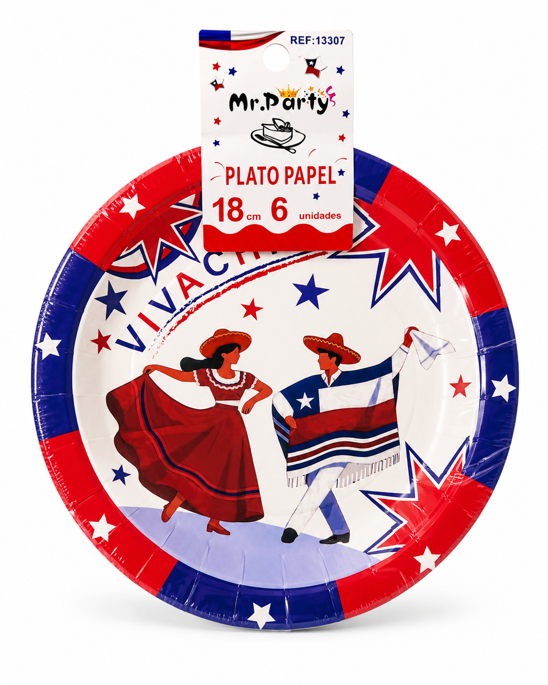 Platos de Papel Fiestas Patrias de Chile 18 cm | Pack de 6 Platos Desechables