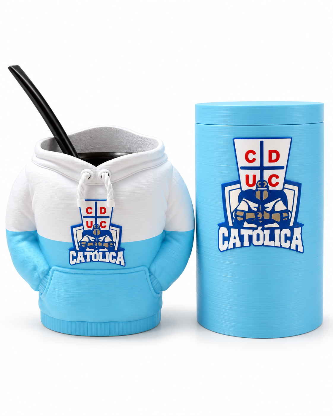 Matero Universidad Católica con Bombilla + Dispensador para Yerba y Azúcar