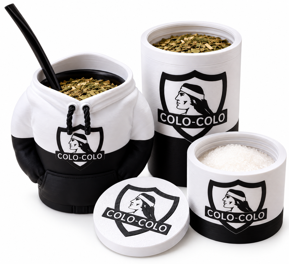 Set Matero Colo-Colo con Bombilla + Dispensadores para Yerba y Azúcar