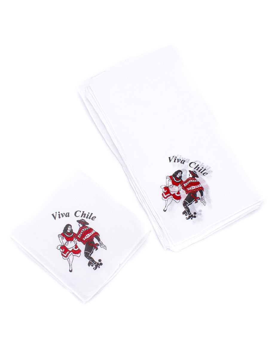 Pañuelo Blanco Estampado “Viva Chile” – Pañuelo para Cueca, Fiestas Patrias y Folclore Chileno - Chilena Cossas 