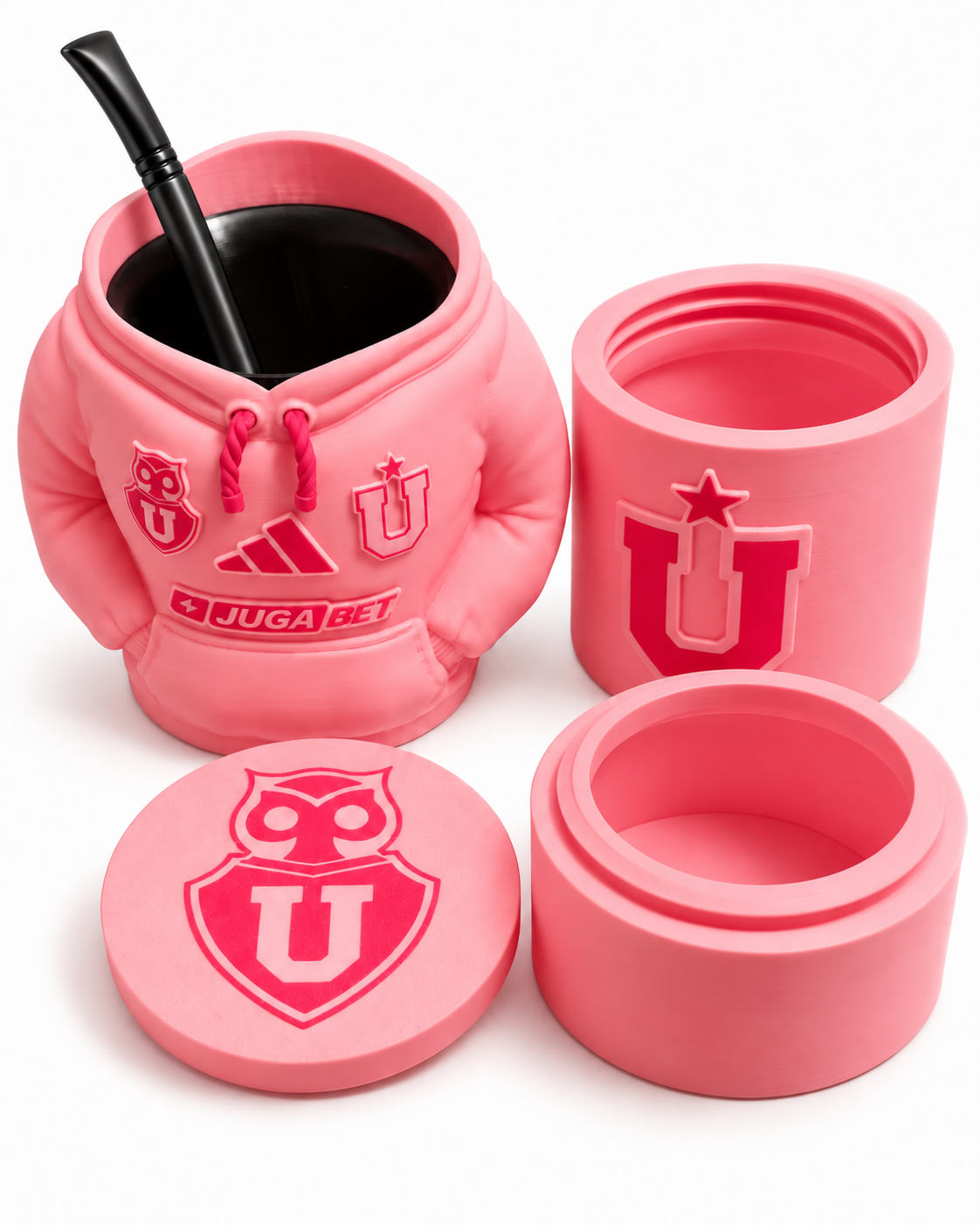 Set Matero Universidad de Chile Rosado – Mate + Contenedor para Yerba y Azúcar