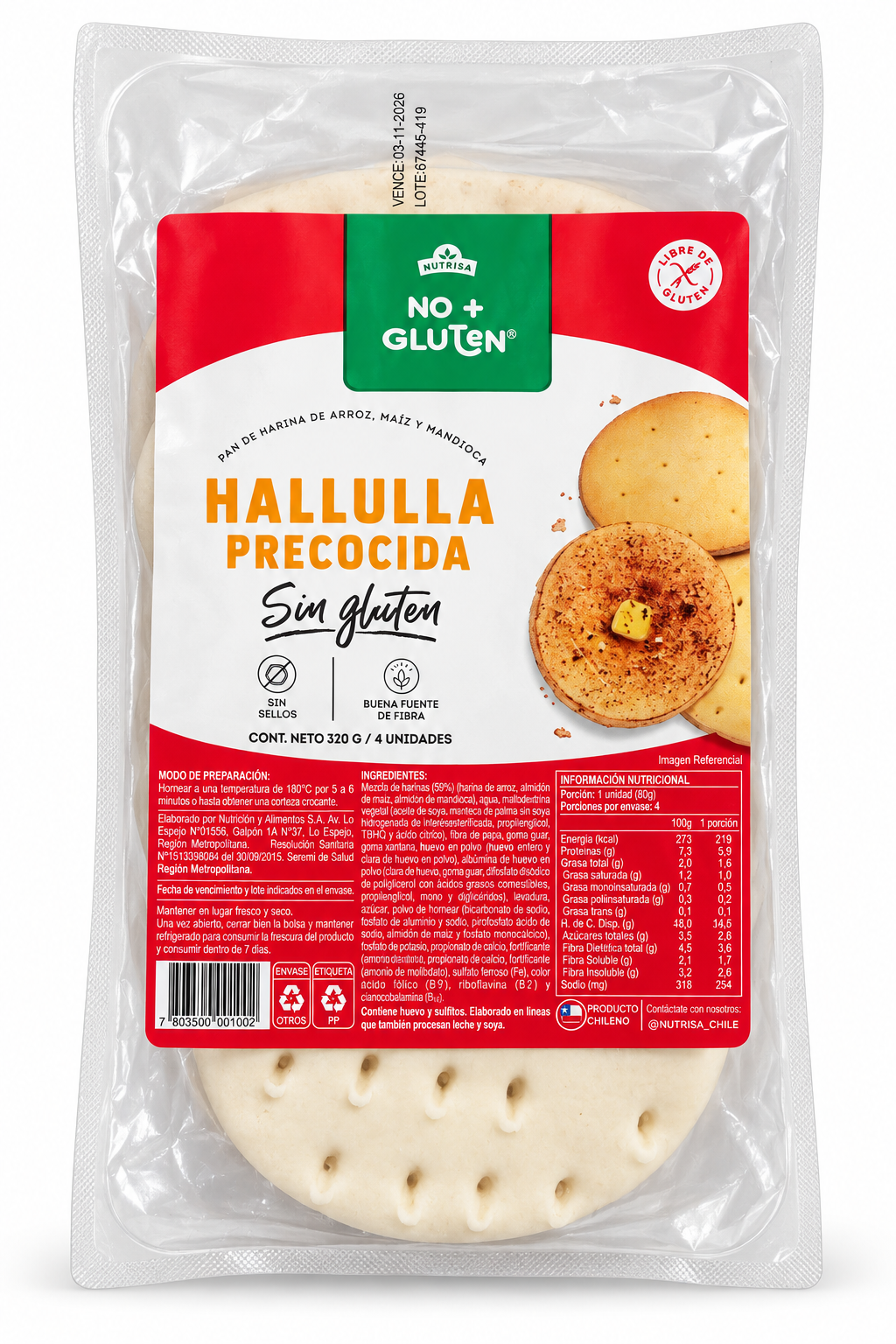 Pan Hallulla Sin Gluten precocidas 4 unidades - Nutrisa