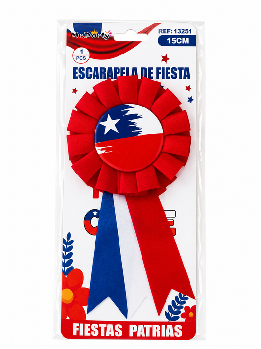 Escarapela Chilena para Fiestas Patrias 15 cm – Escarapela Tricolor con Bandera de Chile | Pin Decorativo Patriótico